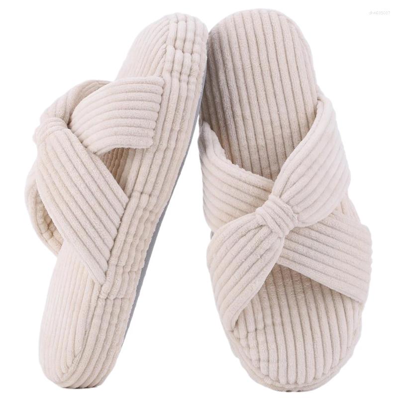 Slippers Plush House Crossband Slides Comfortable Bow Home Fuzzy Thick Sole For Indoor Outdoor Bedroom zhanyishengli