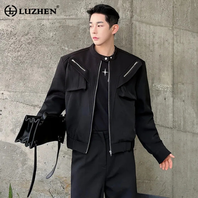 LUZHEN Niche 2025 Trendy Zipper Pockets Splicing n Casual Jacket Mens High Quality Original Stylish Outerwear LZ7925 250304