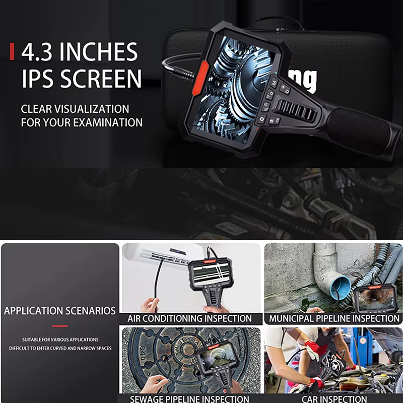 Two Way Articulation Borescope 1080P HD Steerable Endoscope Camera 4 3INCH LCD Monitor For Wall Engine Hole Camera