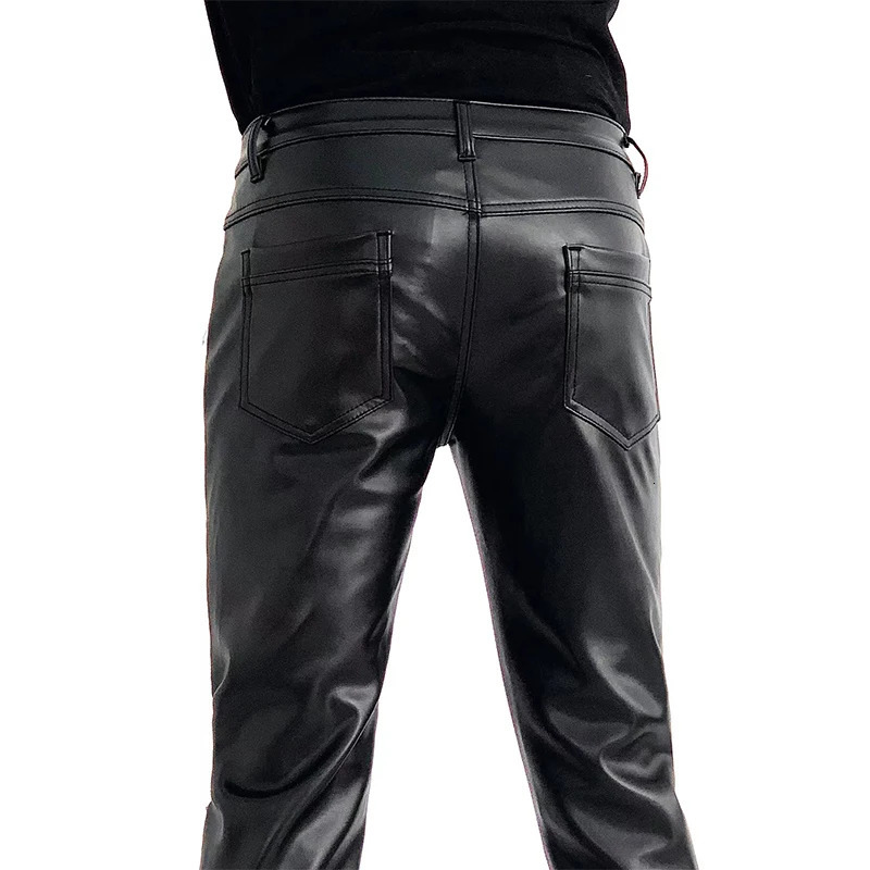 Arrived Skinny Biker Leather Pants Mens Faux Trousers for Male Trouser Stage Club Wear 250304