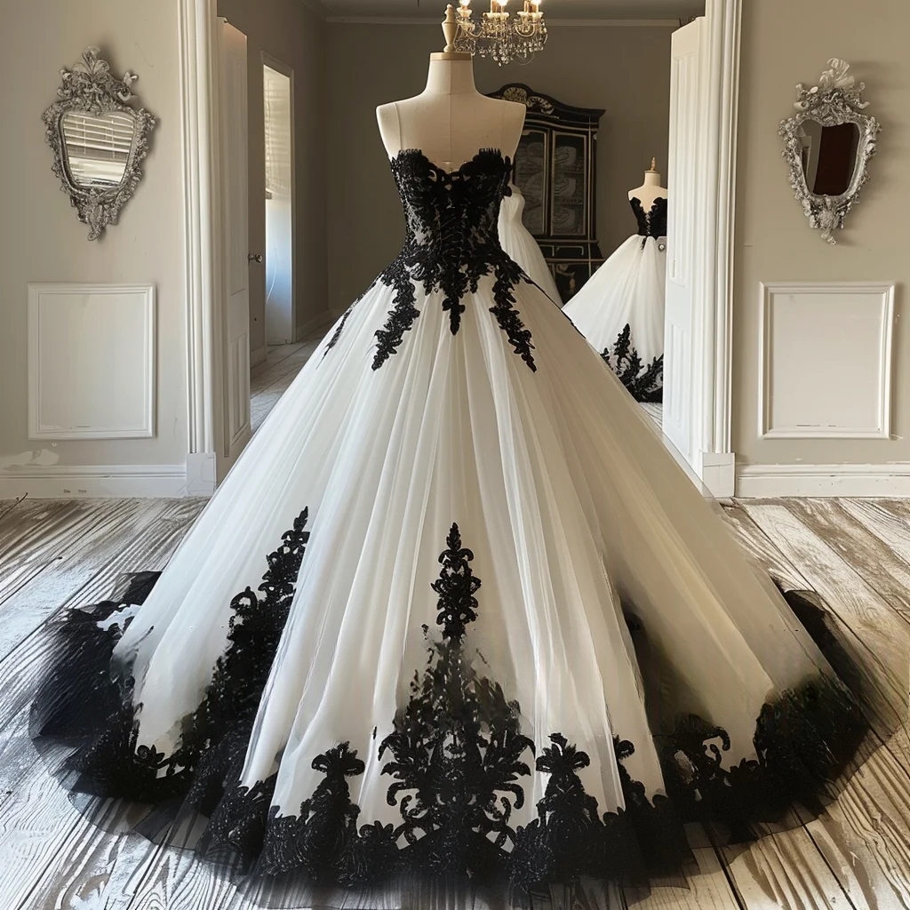 2025 Vintage Black And White Wedding Dresses Lace Appliques Sweetheart A-Line Long Bridal Gowns Sleeveless Back Lace-Up Gothic Vestido De Novia