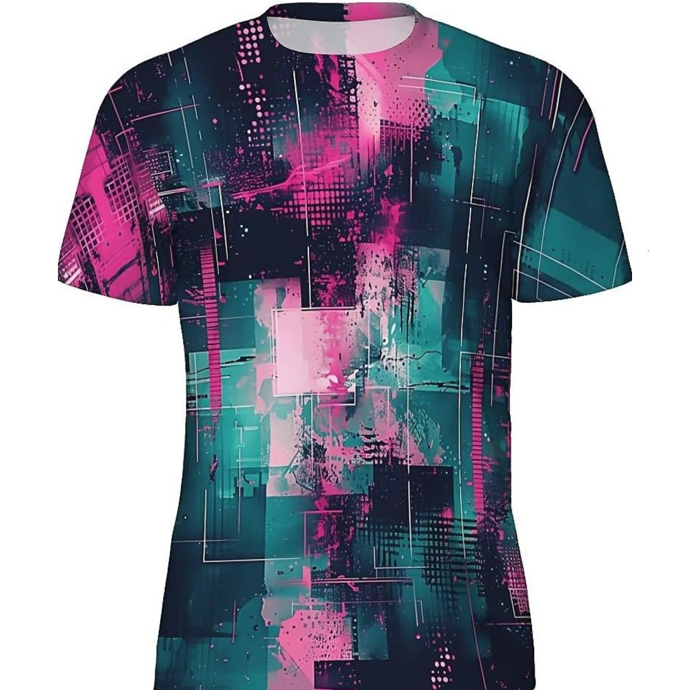 Mens T shirt Men's Novelty T-Shirts Graphic 3D Print Short Sleeve Summer T-Shirt Neon Pink and Teal Art tee Casual tops summer clothes