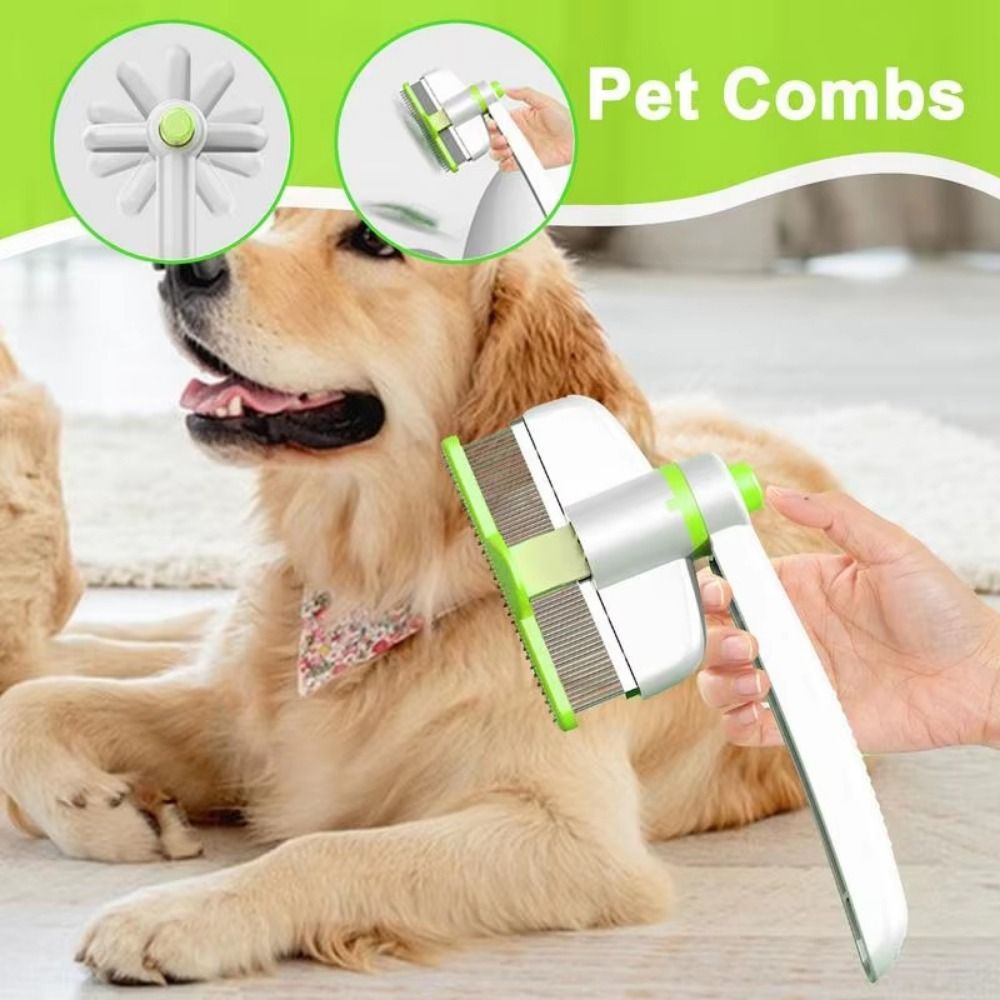 Release Button Pet Hair Removal Comb Flat Pin Comb Comfortable Dog Grooming Brush Detangling 360-Degree Rotating Head