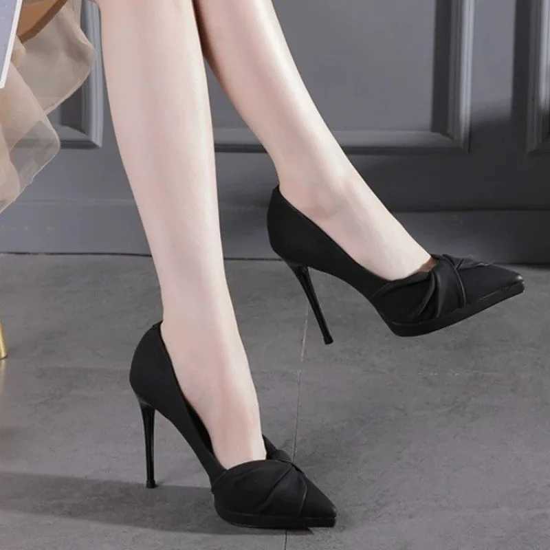 Wens Slim Heel Shoes Spring New Pointed Shallow Mouth Thick Sole Anti-slip Wear-resistant High H Y250304