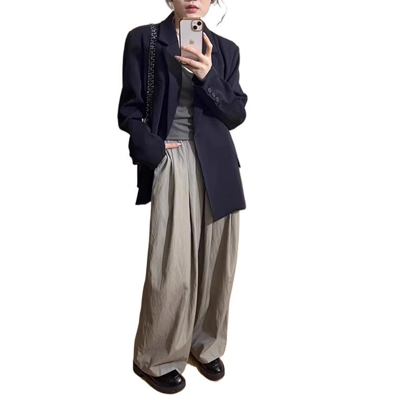 K34Chic Grey Women's Blazer with Relaxed Cut for Spring & Fall Fashion