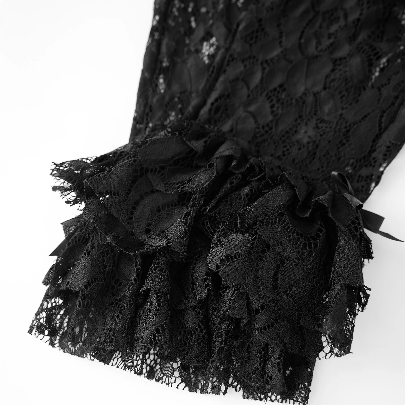 Combhasaki Womens Y2K Vintage Floral Lace See-through Ruffled Layered Leggings Sheer Mesh Elastic Waist Knee Length Pants 250304