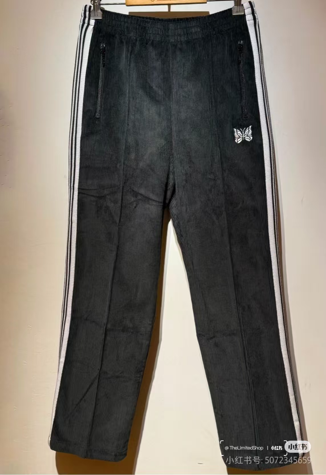 Men's Pants Men Women 1:1 Clothing Purple Striped Webbing Grey Embroidery Butterfly Track AWGE Trousers Needles Elastic Waist