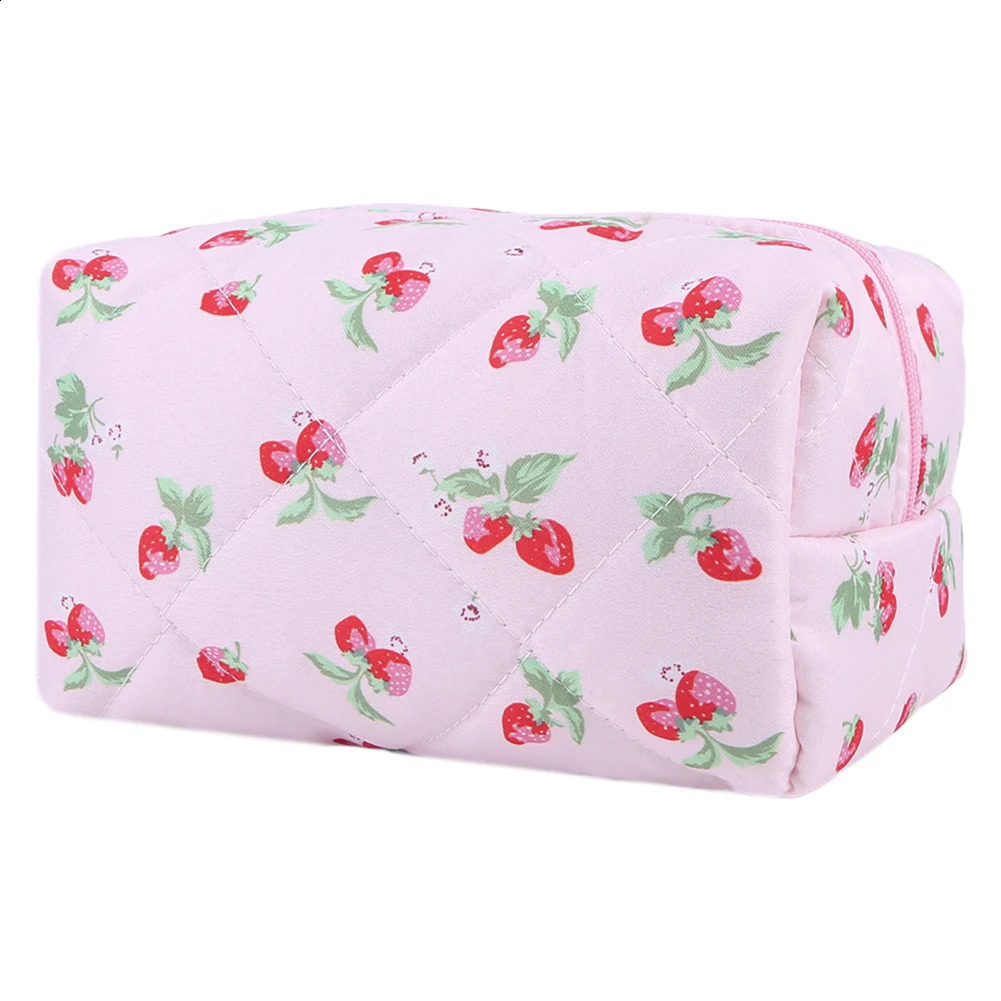 Ship from US Makeup Bag Strawberry Lemon Pattern Clutch Purse Toiletry Organizer Portable Travel Storage for Women Girls 250305FBB