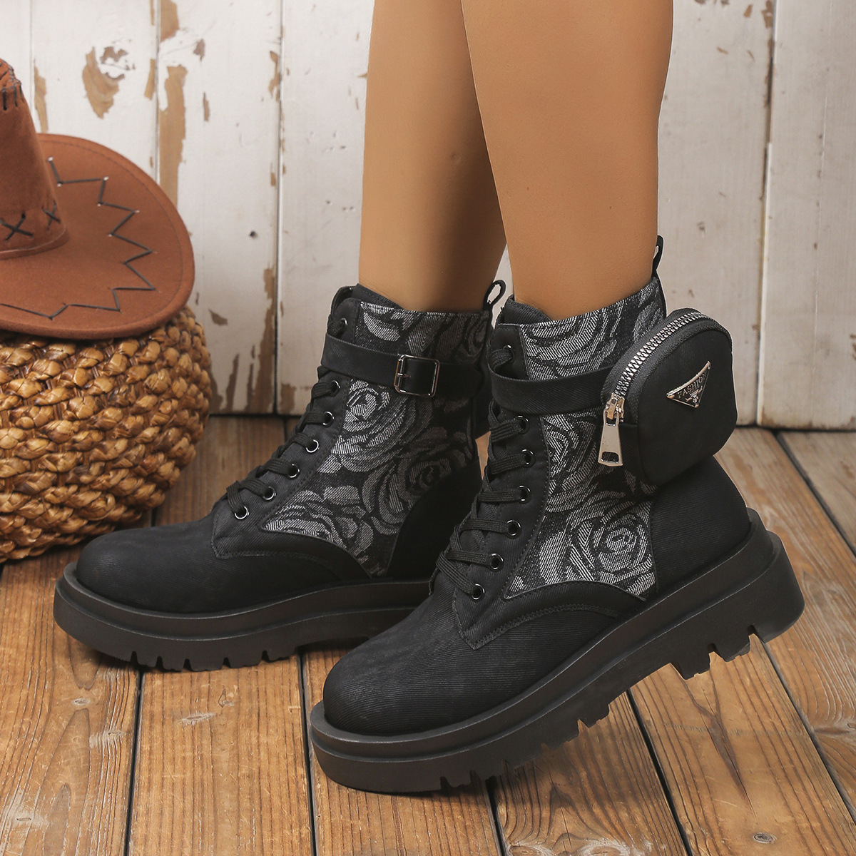 New patterned plus size 2025 slope rose women's riding boots for autumn and winter women ddmykukumalu