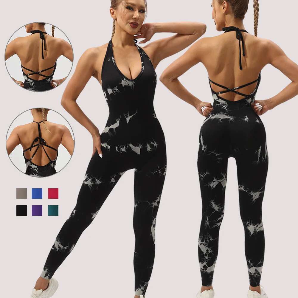 Sexy Backless Yoga Jumpsuits For Women Fiess Push Up Hollow Slim Fit Gym Rompers Workout Playsuits Sports Tights Bodysuit KLMY
