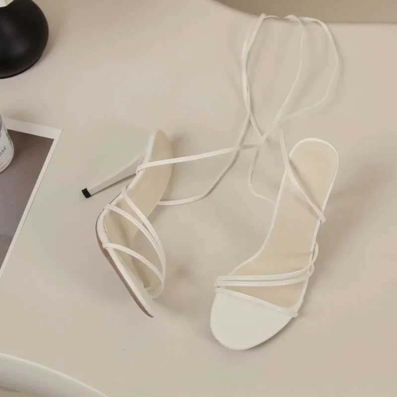 Womens shoes summer cross strap sandals height increase Fi white plus size sexy round toe strap ultra-thin high heelsXJ2500305