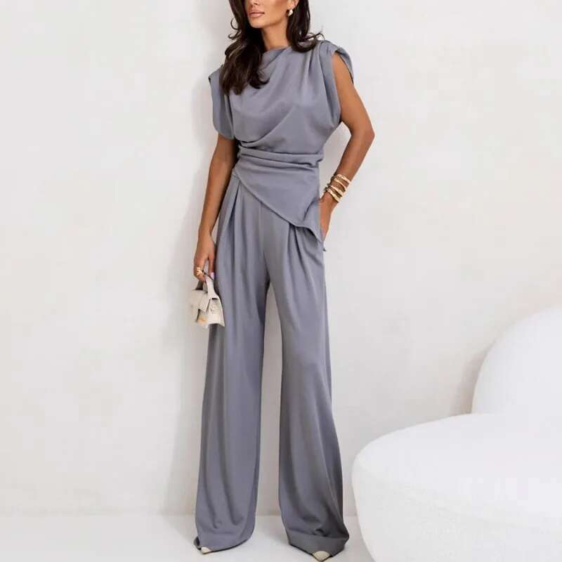 2025 Summer New Product Fashion Solid Color Irregular Sleeveless For Women's European And American Casual Pants Set