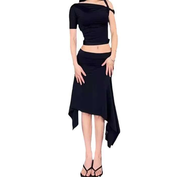 Women's T-Shirt KHY Asymmetrical Shoulder Slim Fit Shirt Fashionable And Sexy Spicy Girl Beach Skirt Set Y2k Top