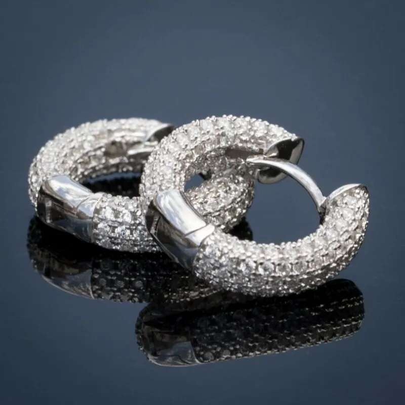 Anziw Micro Paved Full Moissanite Hoops Earrings Sier Dazzg Dia Ear Jewelry for Women Men Party Wedding Gift