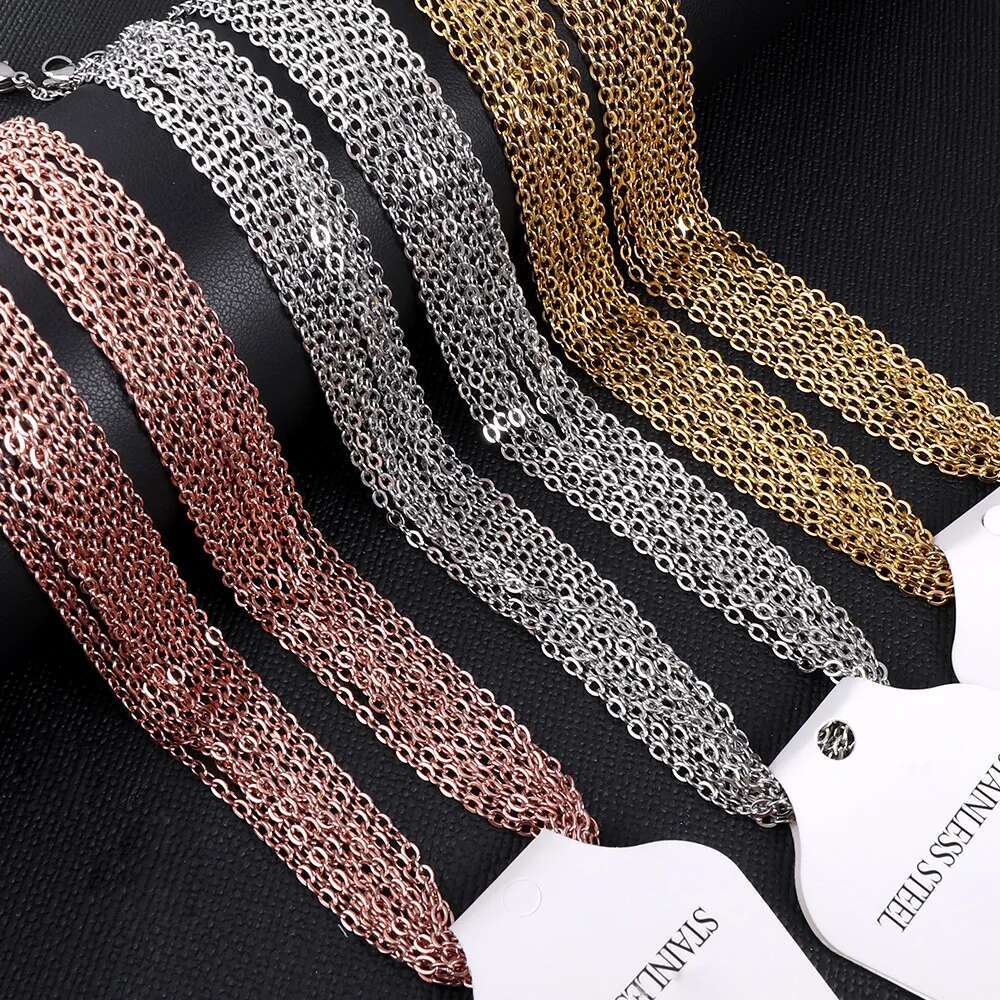 10Pcs/Lot Stainless Steel Chains 2mm/1mm O Shape Rolo k Cuban Long Necklace For Women Pendant DIY Jewelry Wholesale