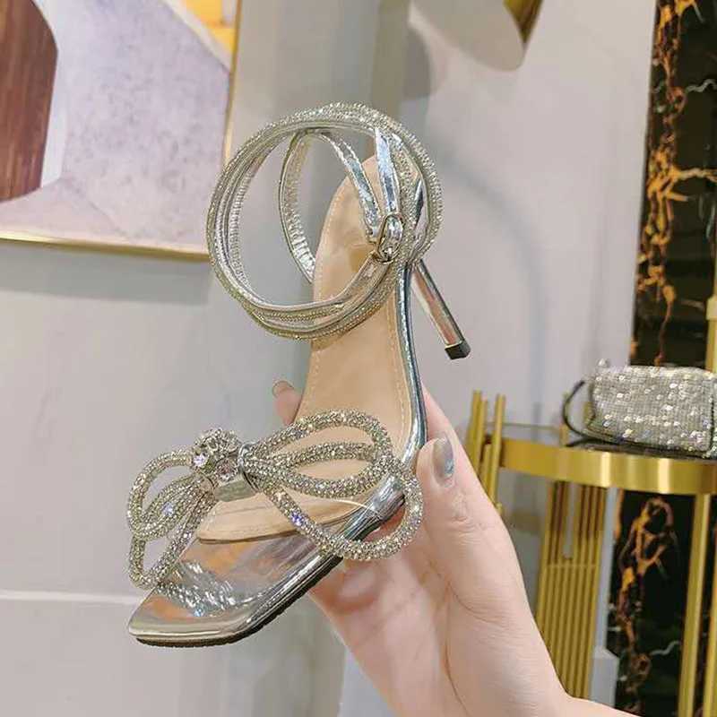 Rimocy High Heels Sier Crystal Sandals Women Stiletto Heeled Ankle Strap Gladiator Shoes Woman Summer 2022 Pvc Sandals WomanXJ2500305