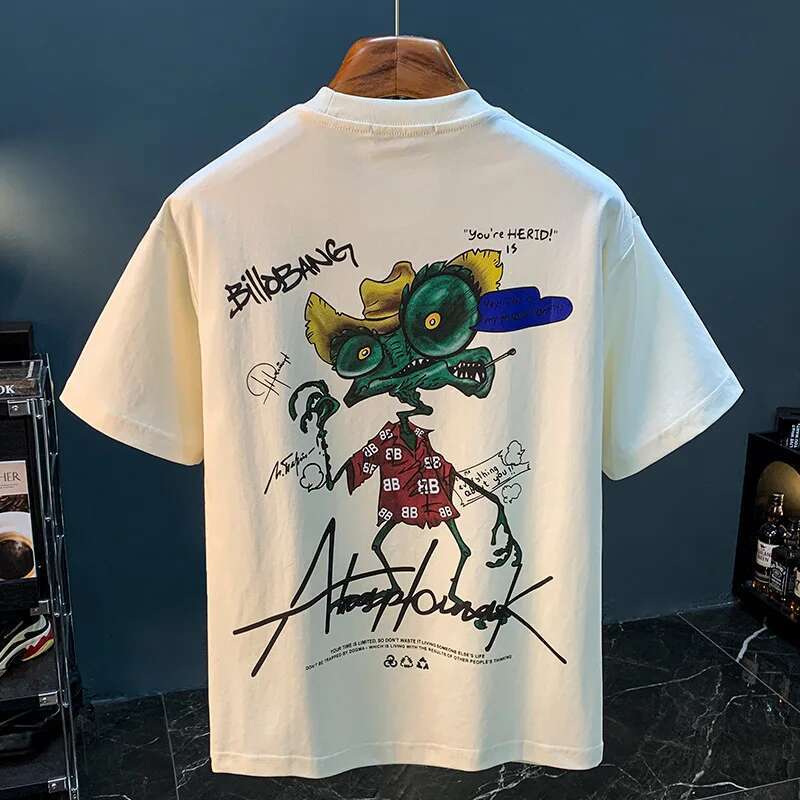 Fashion Trendy Funny Lizard Cartoon Printtt-Shirt Summer Thin Loose Elastic Sweat-Absorbent Breathable Men's Top
