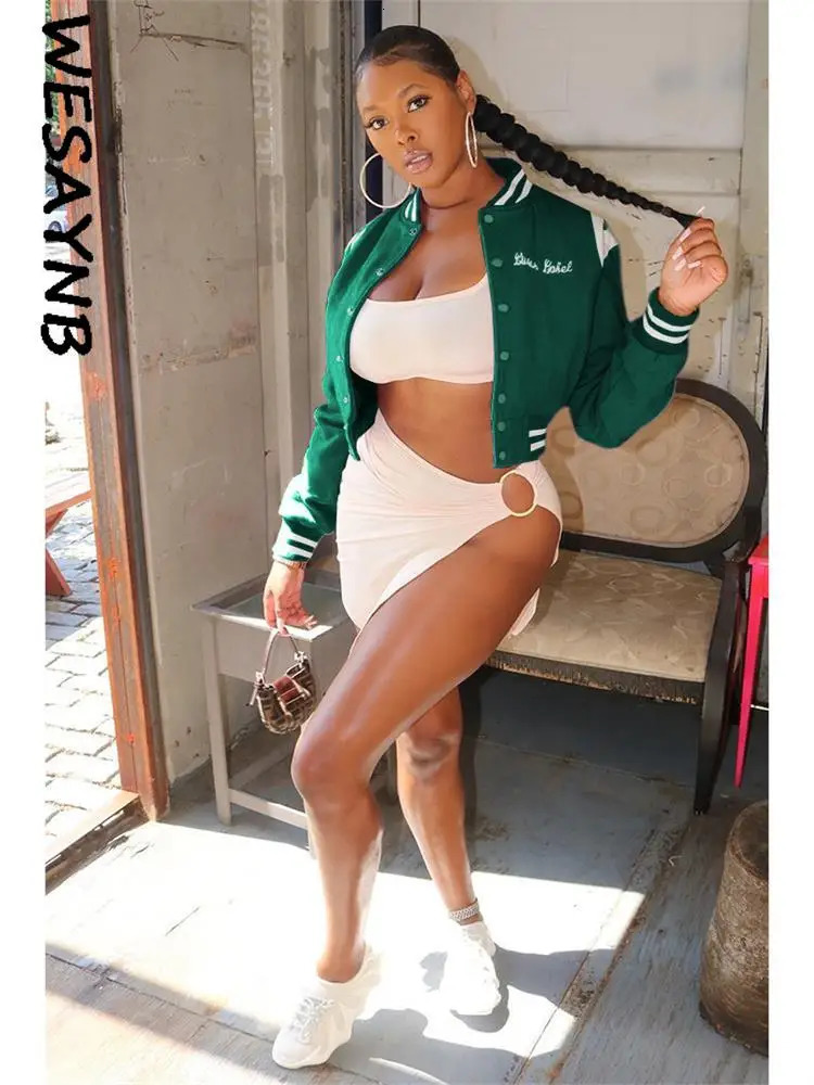 Pink Fashion Baseball Fall Outfits Jackets For Women Button Embroidery Crop Top Jackets Coats Varsity Bomber Jackets 250304