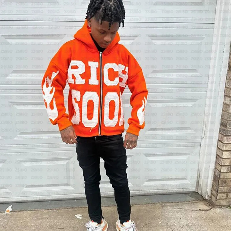Zipper Hoodie Vintage Letter Patch Pattern Embroidery Longsleeved Hooded Jacket Top Kpop Street Fashion Sweatshirt Women Men 250304