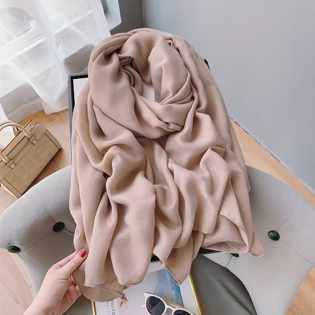 T230 cotton and linen scarf female 2024 new autumn and winter warm long literary solid color shawl fashionable all-match neck scarf