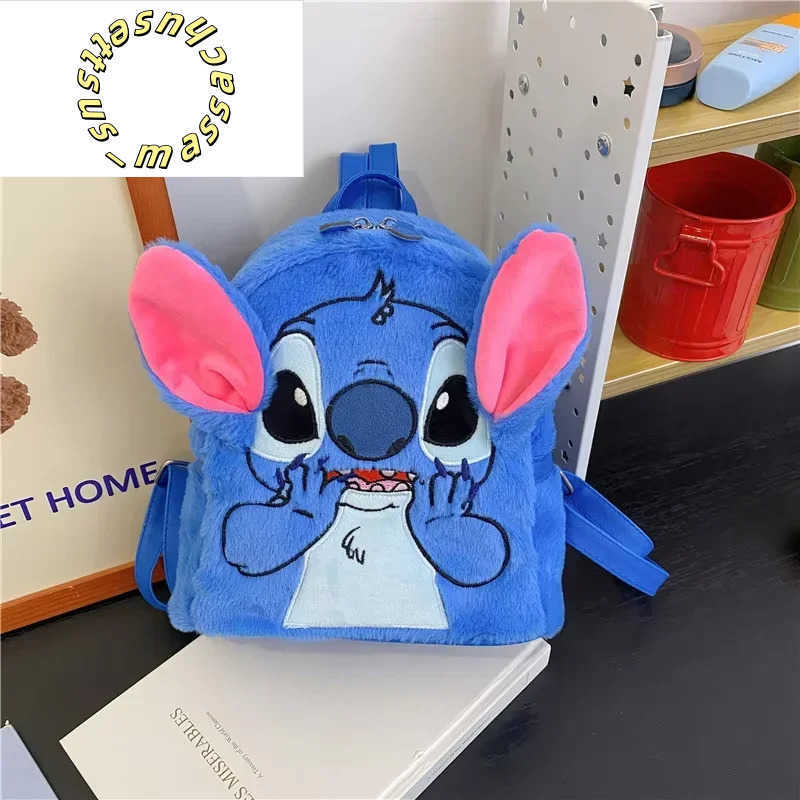 Backpacks New Plush Backpack Ins Japanese Blue Stitch Funny Cartoon Large-Capacity Student Backpack Kindergarten Bag Child Gift Y250305UK7I