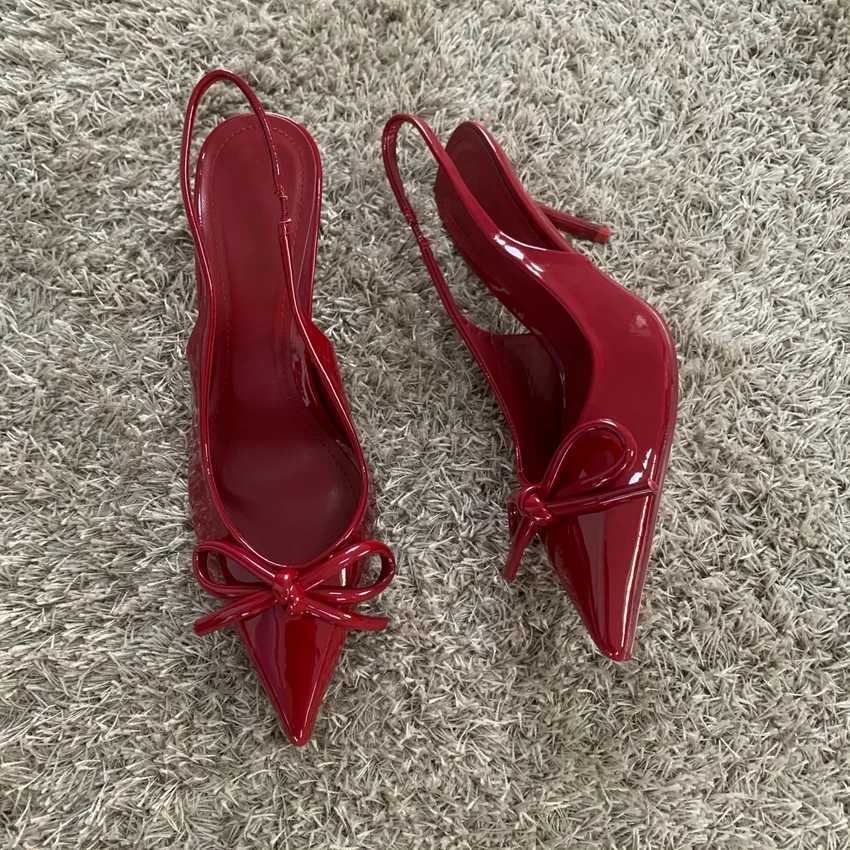 2025 New High H Wen Weddings Bridal Shoes Bow Decorated With Shallow Pointed Toe Elegant Slingbacks Ladies Pumps Y250304