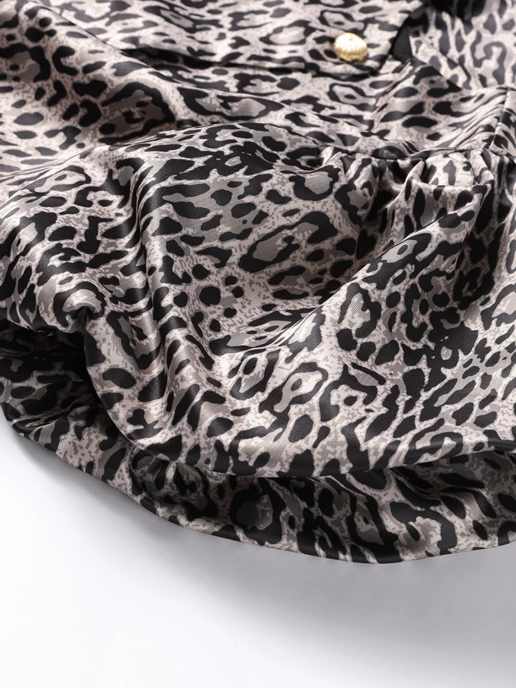 Fashion Leopard Short sleeved Puff Womens Shirt Spring Casual Round Neck Womens Elegant and Unique Womens Tailored Top 250227