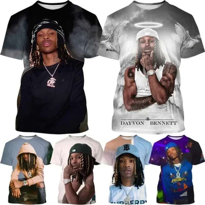 Men's round neck short sleeved T-shirt, casual streetwear, Harajuku style, 3D printed rare King Von