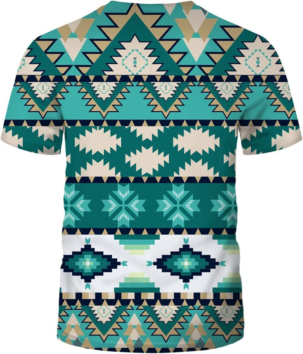 Mens T shirt Men's Aztec Print T-Shirt Summer Fashion Crew Neck Tee tee Casual tops summer clothes Green pattern