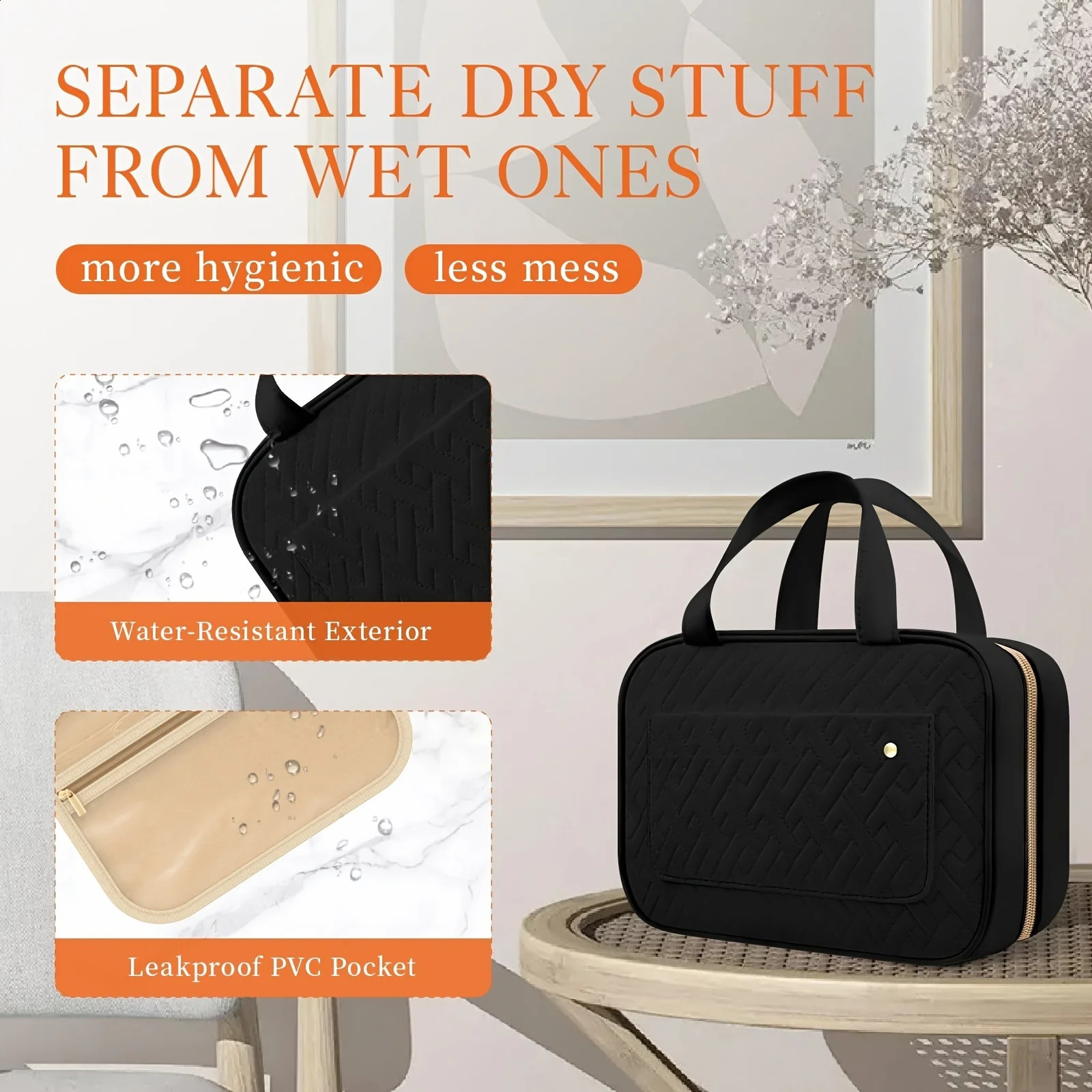 Ship from US Waterproof Travel Toiletry Bag Stylish Hanging Organizer with Durable Compartments for Makeup Fullsized Shampoo Bottles To 250305FBB