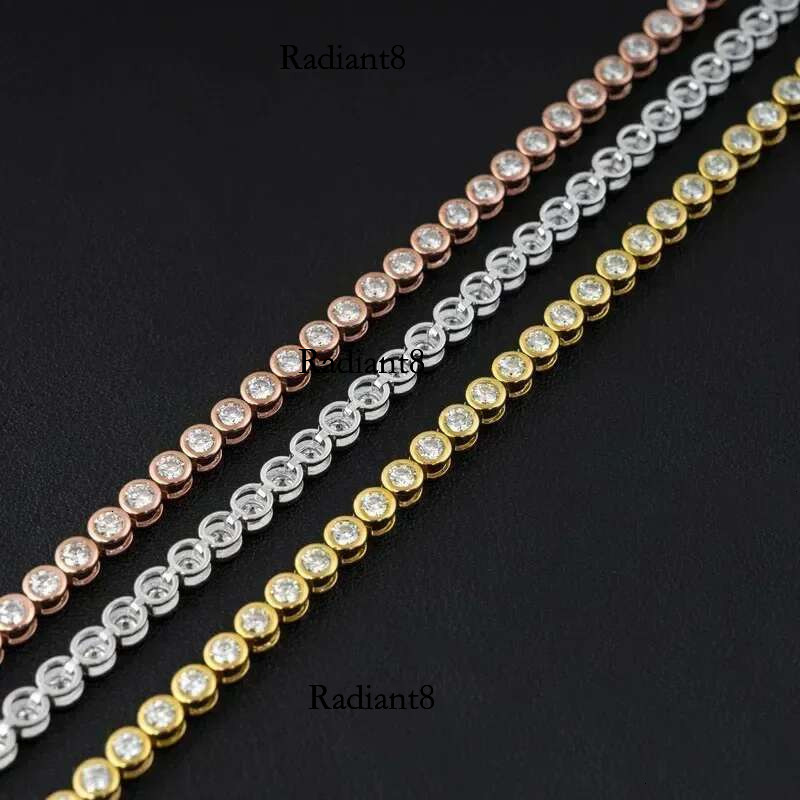 Certified 2mm Moissanite Tennis Bracelet 100% Sterg Sier Plated Gold Round Bubble Dia Bracelets for Women Men