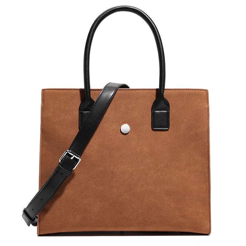 Original Niche Retro Men's Frosted Suede Caramel Brown Tote High Touch Crossbody Bag