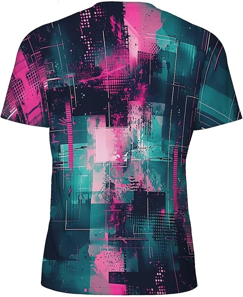 Mens T shirt Men's Novelty T-Shirts Graphic 3D Print Short Sleeve Summer T-Shirt Neon Pink and Teal Art tee Casual tops summer clothes