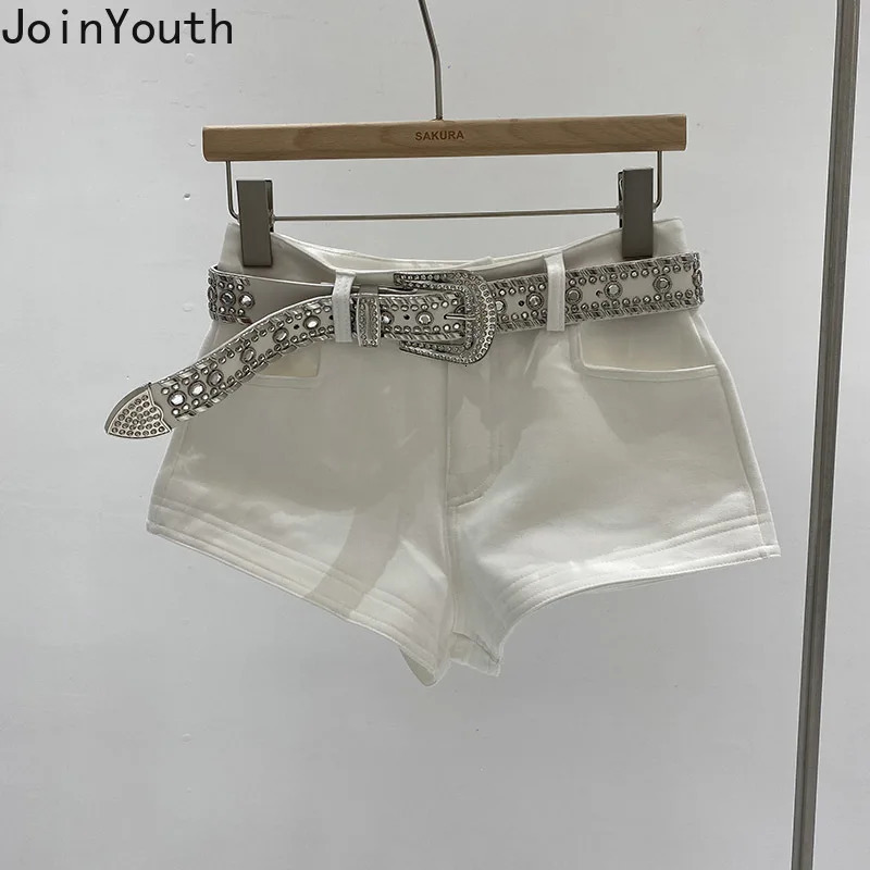 2024 Bottom Jeans Shorts Heavy duty Diamond Belt Y2k Pants Cortos De Mujer Summer Fashion Bodycon 250304