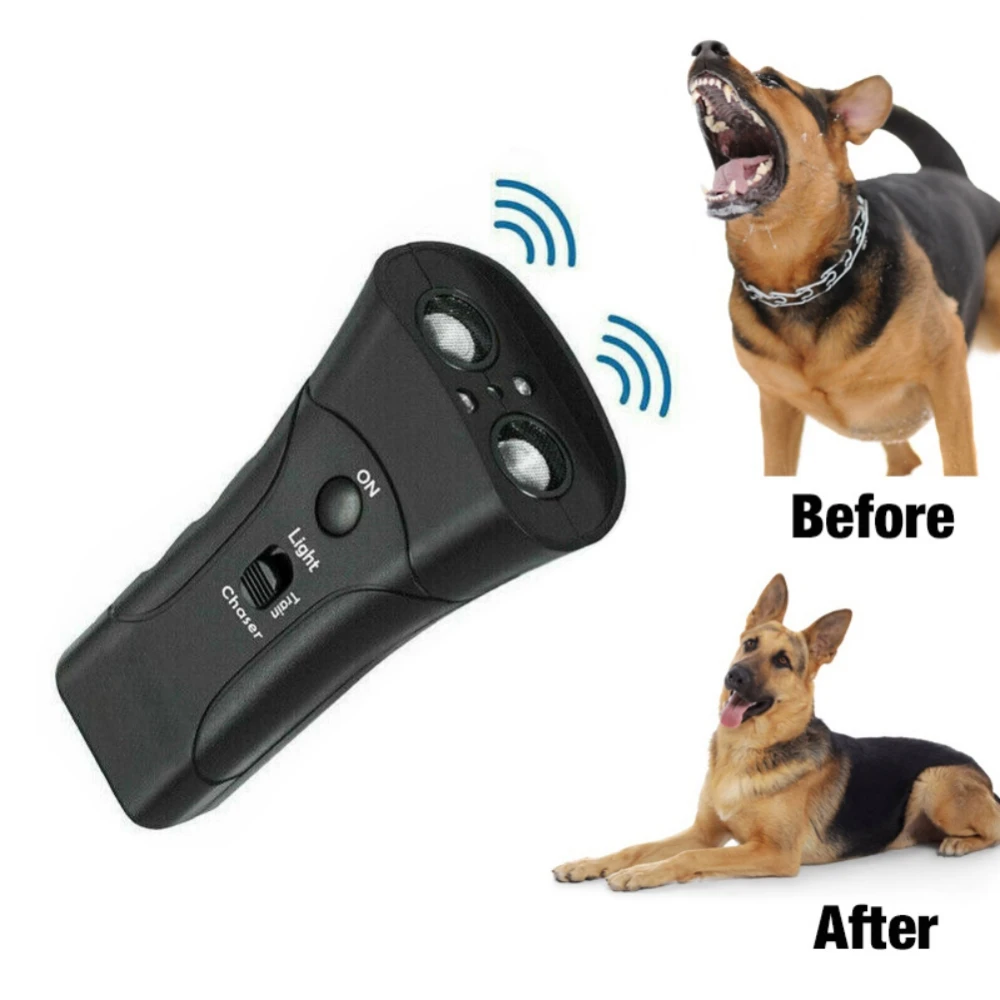 Ultrasonic Anti Dog Barking Control Device Trainer LED Light Gentle Chase Pet Sonics Handheld Training Equipment Supply