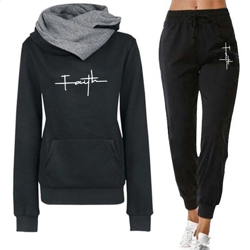 Womens casual hooded sweatshirt set womens jogging pants 2piece 250305