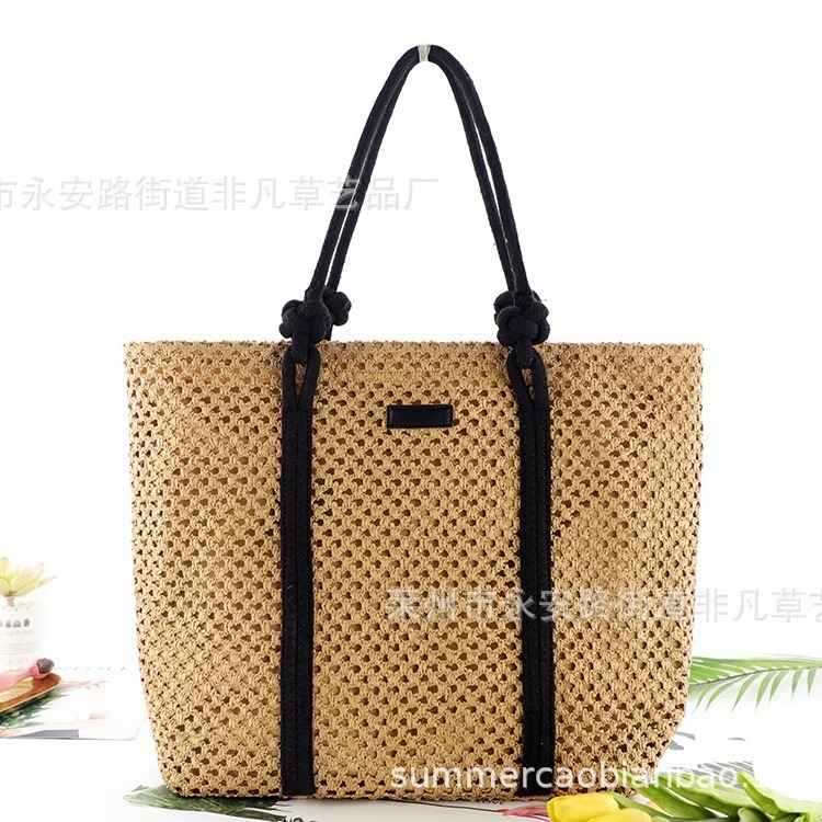 Instagram New Hollow Paper Rope Large Capacity Fashionable Disc Buckle One Shoulder Grass Woven Casual Women's Beach Bag