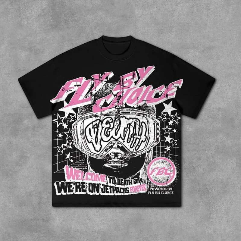 Retro Fly by Choice Death pattern cotton short sleeved T-shirt for men's Y2K oversized short sleeved T-shirt for women's streetwear top