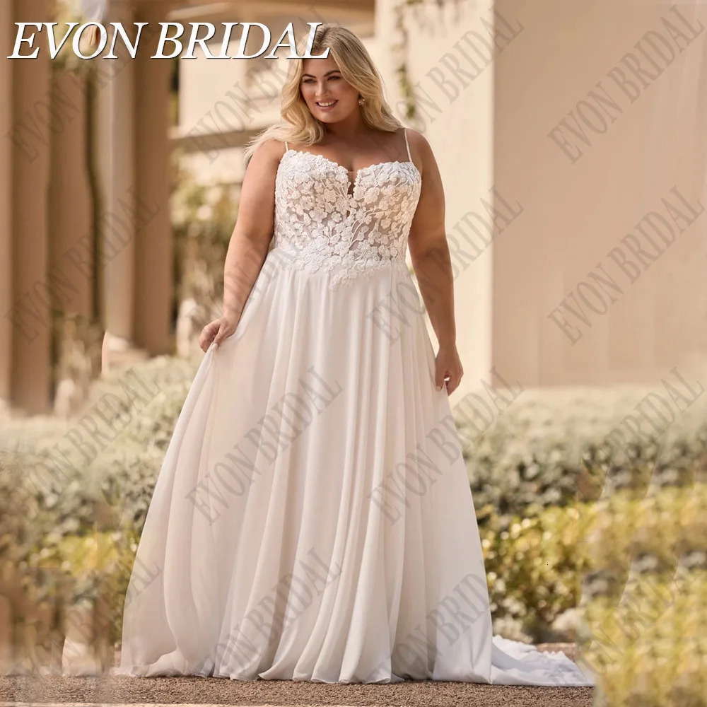 EVON BRIDAL Customized Elegant Plus Size Wedding Dress Chiffon A Line Appliuqe Sleeveless Bride Gown 2025 250304