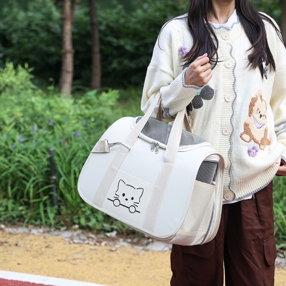 Portable Top-Expandable Cat Carrier Breathable Mesh Cats Handbag Escape Prevention Dogs Carrier Bag for Outdoor Travel