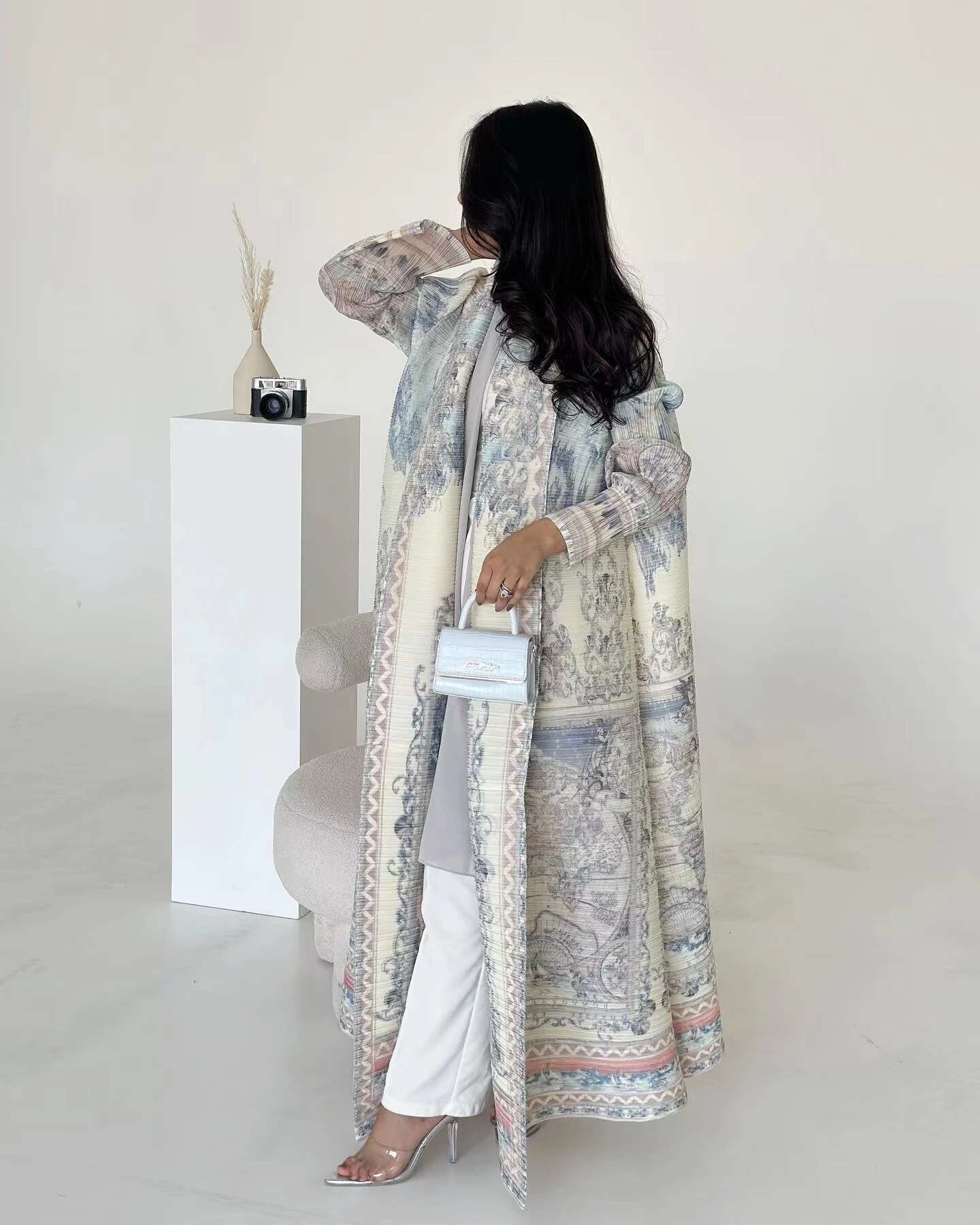 Miyake Pleated Print Foldable Collar Women's Long Sleeve Trench 2024 New Winter Original Design Fashion Cardigan Coat