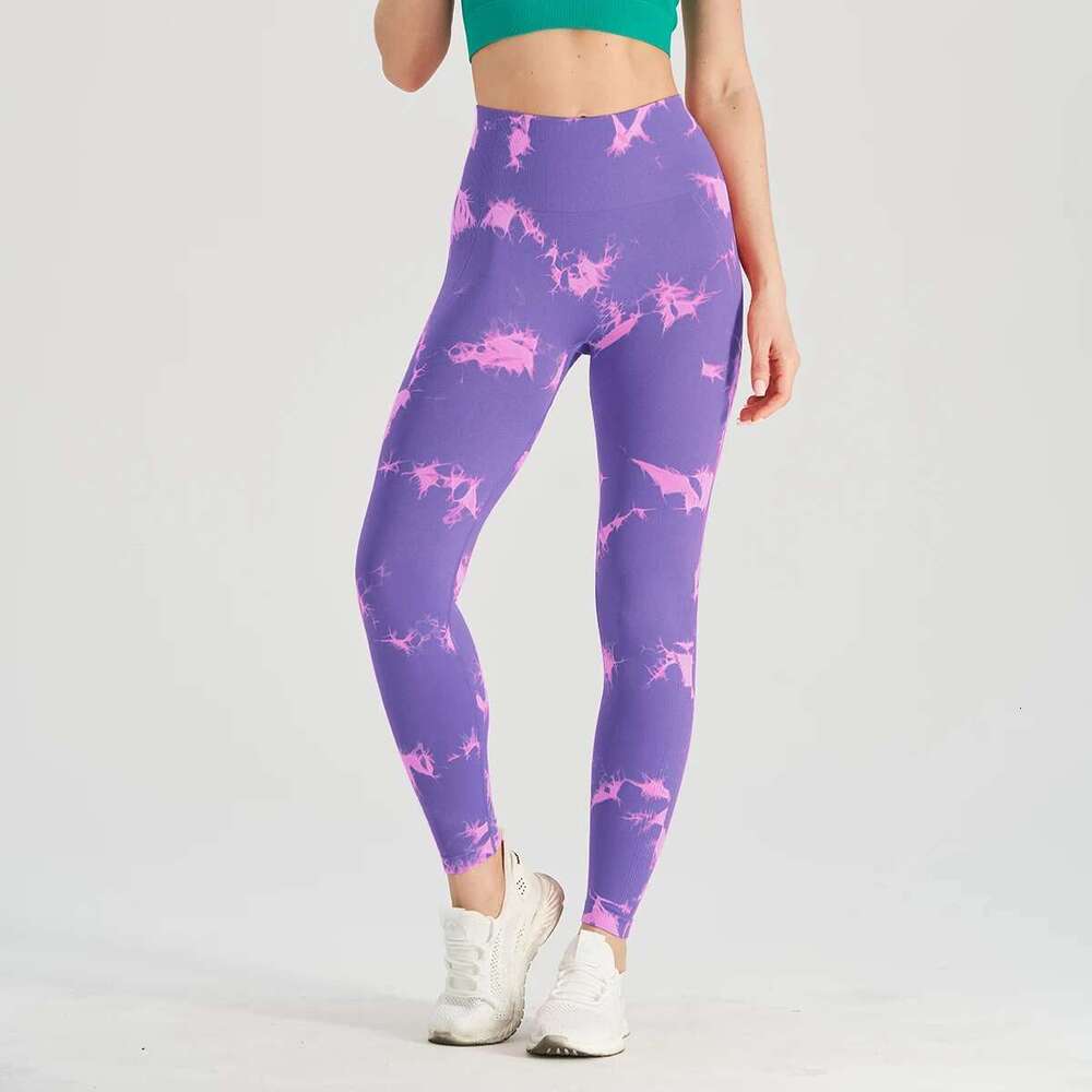 Seamless Tie Dye Bleach Sport Leggings Women Tummy Control Push Up Elastic Yoga Pants Fiess Gym Workout Tights Running Leggins KLMY