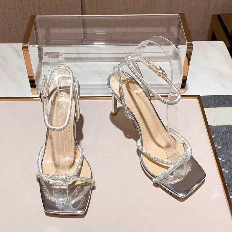 Size 32 33 Sexy Woman Heels Rhines Gladiator Sier High Heels Ankle Strap Strappy Sandals Women Stiletto Party Bridal ShoeXJ2500305