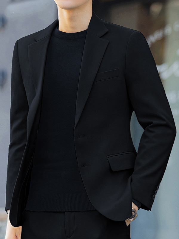 H33Elegant Male Korean Inspired Casual Outfit Sleek High-End Suit Jacket with Unique Drapery