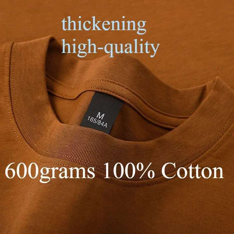 600 grams 100% cotton men oversized heavy t-shirt summer women short-sleeved high casual men t-shirts