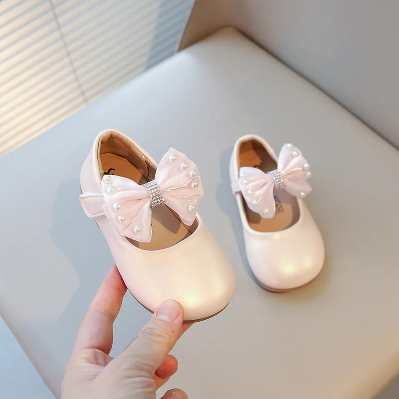 Girls Chic Dress Shoes for Wedding Party Classic Simple Elegant Kids Flats with Lace Bow-knot Princess Sweet Children Mary Janes 250305