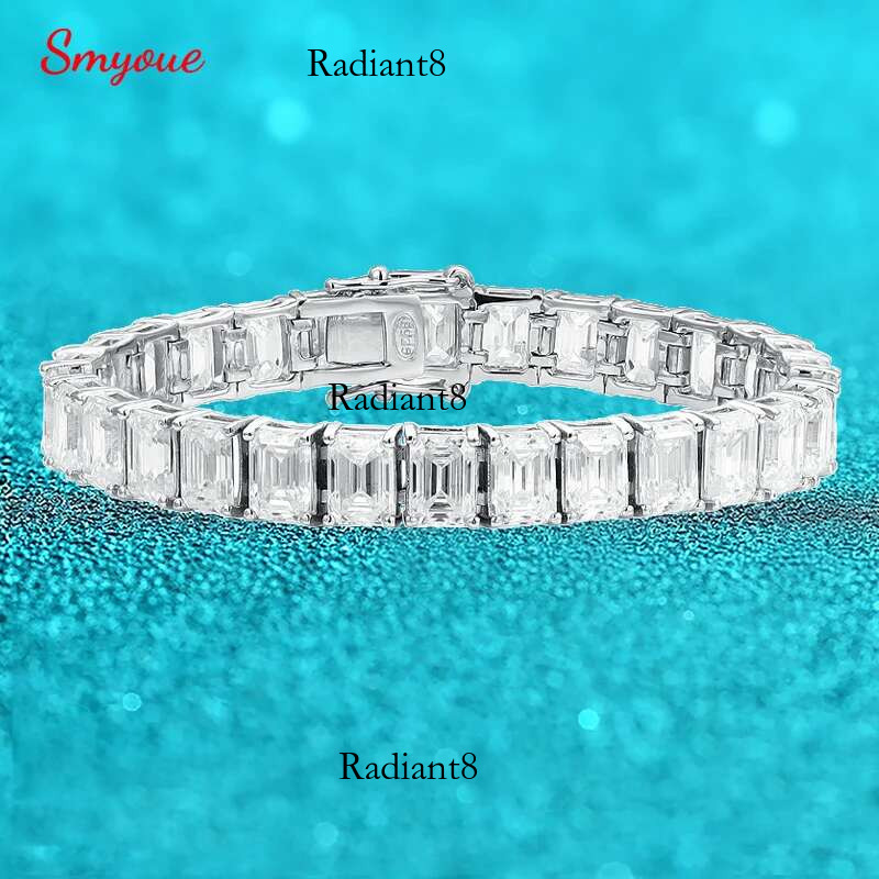 Smyoue 1ct 5*7mm Emerald Cut Moissanite Tennis Bracelet for Women Men Original Sterg Sier Chain Party Bangles Wholesale