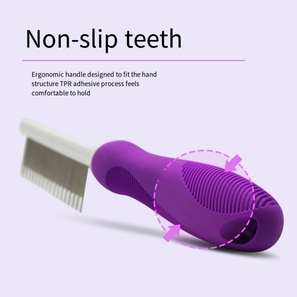 Long & Short Teeth Pet Dematting Hair Rake Reduce Loose Hair Stainless Steel Small Pet Hair Brush Anti-slip Easy Grip Handle