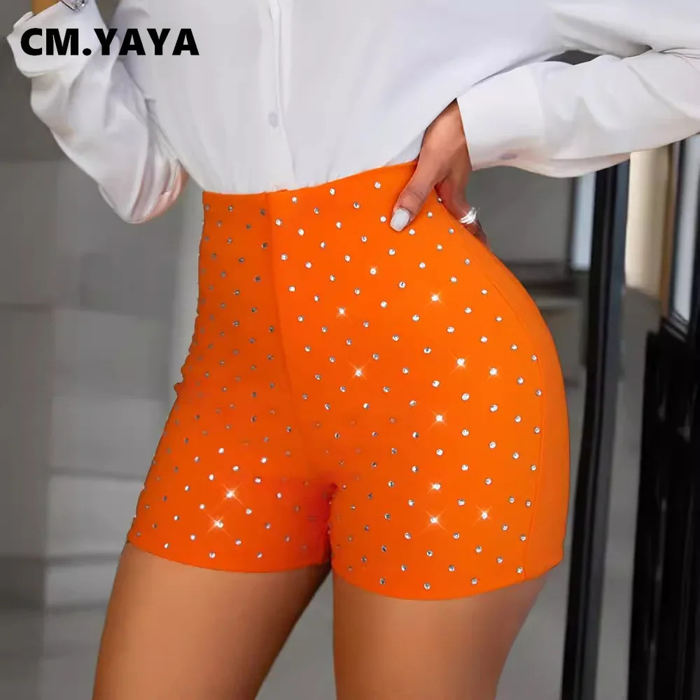 CMYAYA Women Summer Diamonds s OL Sexy Club Party Night Beach High Waist Leggings Shorts Streetwear 2024 250304