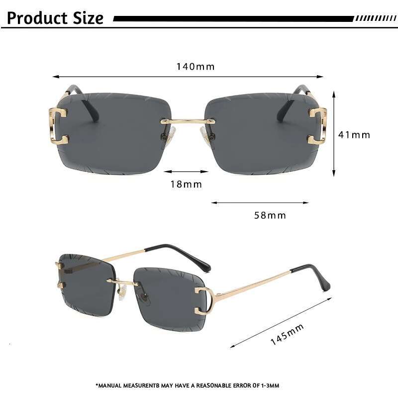 Caterside Rimless Gradient Square Sunglasses Man Dia Cupronickel Frame Sun Glasses Punk Women Small Frameless Eyewear UV400